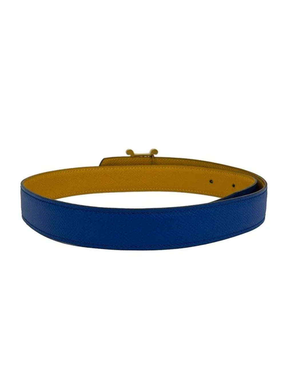 Hermes Belt 65 Blue Yellow Harp Gold Leather